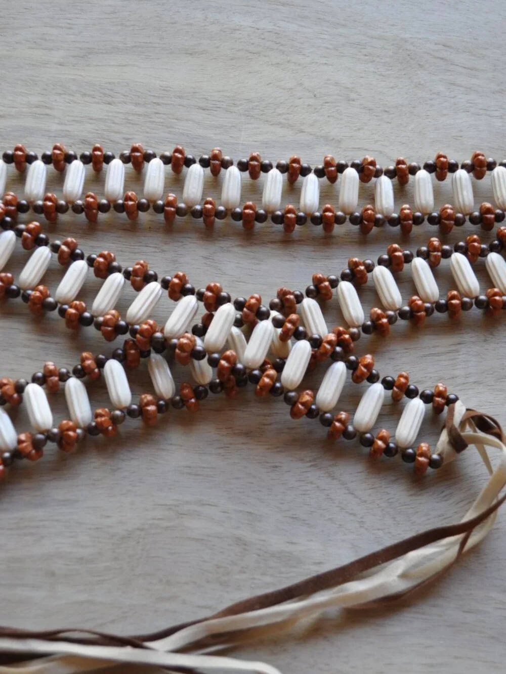 Belt Women's Bohemian boho-style tribal choker features antiqued brown and white